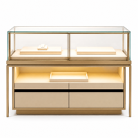 Vitrine d'îlot de luxe en métal pour bijoux, avec éclairage LED et tiroirs de rangement, idéale pour la présentation de montres et de diamants en boutique