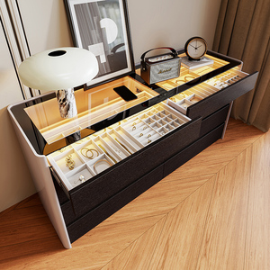 Contemporary Glass Panel <strong>Bedroom</strong> Storage Furniture Dressing Table and Chest of Drawers Combined <strong>Vanity</strong> <strong>Unit</strong> for Home Decoration - Product Image 3