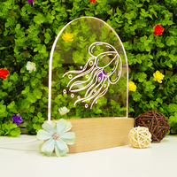 Méduse ovale motif de gravure au laser acrylique cadeau d'anniversaire en bois ensemble cadeau bois LED Base veilleuse ensemble cadeau promotionnel H