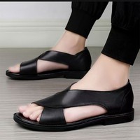 Sandales Homme en Cuir PU à Enfiler Grande Taille 47/48 Décontractées d'Été pour Extérieur Style Romain Semelle Souple Antidérapante Chaussures de Plage