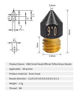 Buses en laiton MK8/Volcano/E3D tête de buse plaquée PTFE 0.2 0.4-1.2mm 1.75mm pour CR6 SE Ender3 <span class=keywords><strong>KP3S</strong></span> CR10 accessoires d'imprimante 3D - Product Image 2