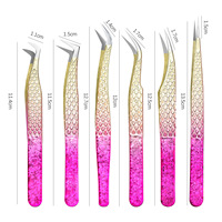 Pincettes en acier inoxydable dégradé, pincettes courbées/pointues de précision pour le nail art, l'extension de cils, la pose d'autocollants et de strass