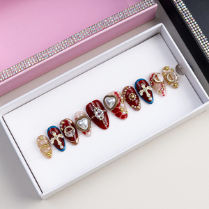 <span class=keywords><strong>Uñas</strong></span> Postizas <span class=keywords><strong>Acrílicas</strong></span> de Lujo Personalizadas de Alta Calidad, Estilo Francés, Cobertura Completa, Forma Almendrada, Hechas a Mano, <span class=keywords><strong>Uñas</strong></span> Artificiales Coloridas con Diamantes - Product Image 5
