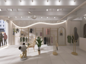 Étagère de présentation de vêtements de luxe sur mesure, support mural pour vêtements féminins, design de boutique de vêtements de luxe - Product Image 2