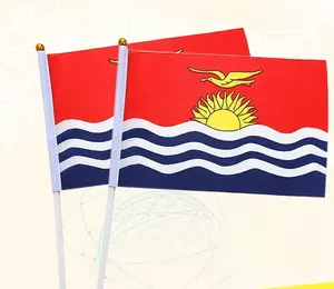 定制基里巴斯国旗14 * 21厘米聚酯基里巴斯手挥舞国旗现货批发包括杆子