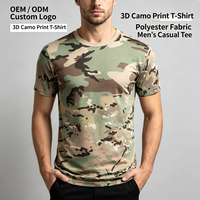 T-shirt pour homme à imprimé camouflage 3D en polyester, col rond, manches courtes, coupe ample, décontracté, pour l'extérieur, personnalisable avec logo OEM/ODM