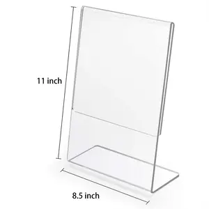 Custom L shape Clear acrylic slant back sign holder durable flyer display stand 8.5 x 11 inch sign holder display stand