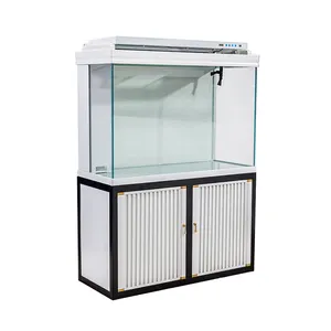 Aquários de vidro ultra branco LED grande para aquários com suporte e depósito, personalizado de fábrica