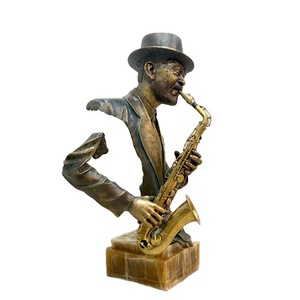 Statue de saxophoniste en bronze, sculpture de musicien, décor de groupe de jazz pour la maison, le hall d'hôtel, ornement - Product Image 1