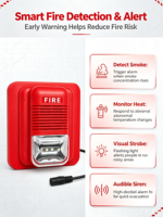 MIRO PS-223 Aksesori Sistem Alarm Kebakaran ABS Merah Pemasangan di Dinding Sirene Strobo Kebakaran Keamanan Volume Dapat Disesuaikan Dukungan Homekit Mudah