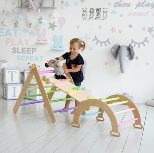 Zzm ensemble d'escalade Triangle de Style contemporain européen tout-petits bois enfants Gym grimpeur rampe lits accessoires - Product Image 3