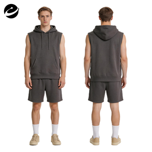 XUCHANG Set Personalizzato con Logo OEM: Felpa con Cappuccio e Coulisse in Cotone, Gilet Casual Oversize, Canotta Senza Maniche, Completo da Allenamento per Uomo - Product Image 1