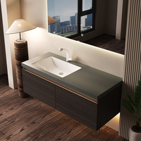 Ensemble d'armoires d'évier de style vintage personnalisable en bois massif dalle de roche bassin intégré courbé à la chaleur armoire de salle de bain lavabo