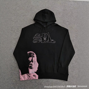 Streetwear Rhinestones Screen <b>Printed</b> Sun Faded Wash SDL Pullover Hoodies Oversized Autumn Men's 100% Cotton Acid Wash Hoodie - Product Image 4