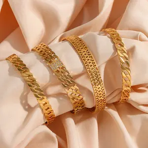 MICCI – bracelets cubains ouverts pour femmes, bijoux ajustables en acier inoxydable plaqué or 18K