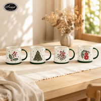 Ensemble de 4 tasses à café en céramique de Noël, design festif Merry Peace Jolly, blanc mat personnalisé SWT