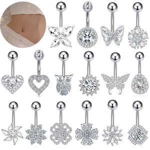 CRYSPURE Piercing de Ombligo de Acero Inoxidable de 14g con Zirconia en Forma de Mariposa, Búho y Corazón, Joyería para Mujer, Venta al por Mayor OEM - Product Image 1
