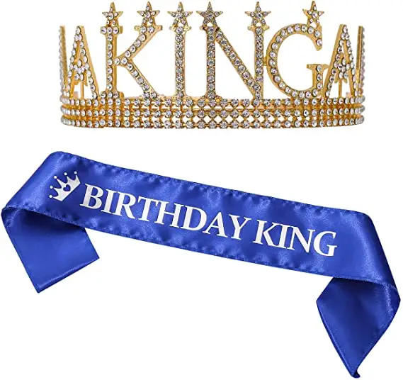 Birthday King Sash and King Crown Tiara Set Favor Gifts for Mens Boys Husband 18th 21st 30th Birthday Party Decoration Supplies