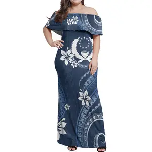 Пулетаси Pohnpei длинное платье с открытыми плечами Pohnpei герб с черепахой Цветущий Гибискус Бирюзовый дизайн банкетное платье 2024