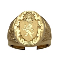 Bague personnalisée pour homme avec emblème de bouclier de lion de couronne chaude, populaire en Europe et en Amérique, plaquée PVD or 18 carats, sceau royal