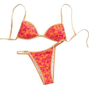 Bikini Floral Personalizado para Mujer, 2 Piezas, Top con Tirantes Finos, Tanga, Traje de Baño con Ribete en Contraste, Tela Elástica - Product Image 4