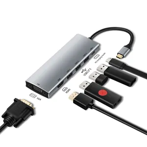 Док-станция USB Type-C для ноутбука 6 в 1, док-станция с двойным совместимым дисплеем, док-станция USB 3,0 для HP DELL XPS Surface