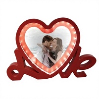 Cadre photo LED en plastique en forme de cœur, miroir magique, vierge pour sublimation, pour décoration intérieure