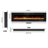 Cheminée électrique décorative 3D intégrée de 72 pouces OEM/ODM, 12 couleurs de flammes, 750 W, pour la maison et l'hôtel