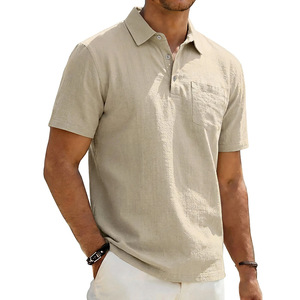 Polo en lin pour homme, col simple, couleur personnalisable, coupe ample, respirant, manches courtes, idéal pour la plage - Product Image 6