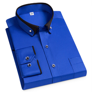 <span class=keywords><strong>Chemise</strong></span> décontractée à manches longues personnalisable pour <span class=keywords><strong>homme</strong></span>, coupe ajustée, couleurs unies, confortable, anti-boulochage, en sergé polyester/coton - Product Image 5