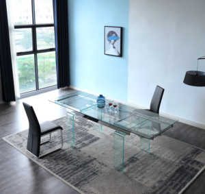 Muebles para el hogar, juego <span class=keywords><strong>de</strong></span> comedor <span class=keywords><strong>de</strong></span> tamaño y Color con logotipo personalizado, vidrio templado, patas <span class=keywords><strong>de</strong></span> vidrio curvado caliente - Product Image 3