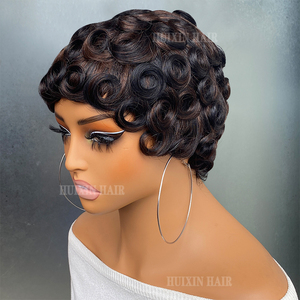 Chioma Pixie Cut Perruques Remy <span class=keywords><strong>Cheveux</strong></span> Humains Sans Colle Pré-Plumé <span class=keywords><strong>Court</strong></span> Bouclés Perruque Highlight Couleur <span class=keywords><strong>Frange</strong></span> pour les Femmes Noires - Product Image 1