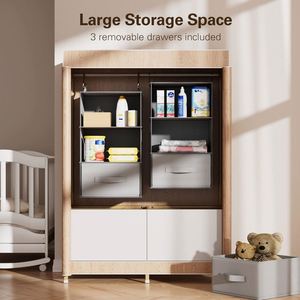 <b>6</b>-Shelf Non-woven Fabric Hanging Closet Organizer 2 Separable 3-Tier Units 3 <b>Drawers</b> Side Pockets for - Product Image 6