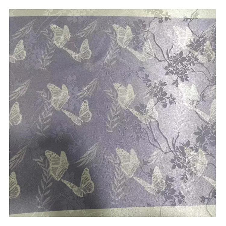 Kustom Kualitas Tinggi Digital Dicetak Kain Satin Violet HN109 # Polyester Floral Jacquard Brokat Kain Satin untuk Pakaian