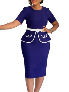 Robe de travail formelle élégante pour femmes, tendance estivale, ceinture, manches courtes extensibles, dîner, <span class=keywords><strong>carrière</strong></span> africaine, mode féminine, église - Product Image 2