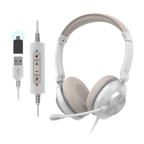 USB C Adaptor Wired Call Center Headset on Ear Telephone Headset With Dual Mic Noise Cancelling
