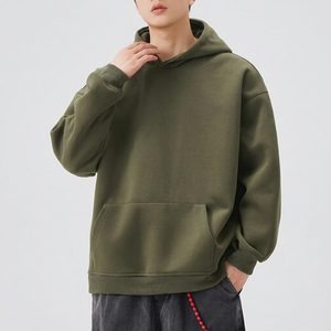 เสื้อฮู้ดสีเขียวมะกอกสำหรับผู้ชาย ทรงโอเวอร์ไซส์ ผ้าฝ้ายฟลีซ สไตล์ลำลอง สำหรับฤดูใบไม้ร่วง แขนยาว ดีไซน์มีกระเป๋า - Product Image 1
