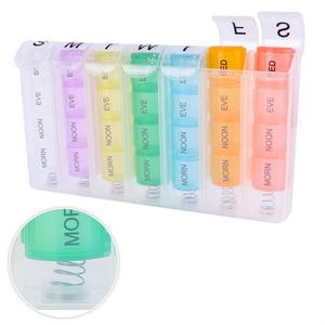 Boîte de rangement en plastique à ressort 28 compartiments, couleurs arc-en-ciel, 7 jours, pour pilules - Product Image 2