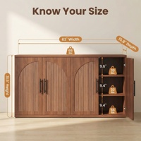 Buffet moderne en bois à 4 portes cannelées, armoire de rangement de 63 pouces avec portes cintrées pour salon, meuble TV pour la maison