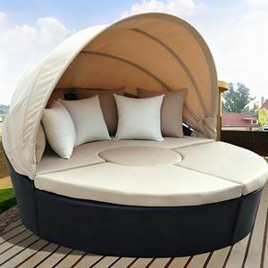 Venta al por mayor de alta calidad PE ratán impermeable <span class=keywords><strong>playa</strong></span> <span class=keywords><strong>desmontable</strong></span> redondo <span class=keywords><strong>tumbona</strong></span> con dosel jardín Patio piscina - Product Image 3