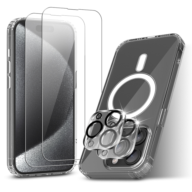 2 Pack Screen Protector and 2 Pack Camera Lens Protector Magnetic Transparent Phone Case for iphone 13 14 15 16 Pro Max Plus