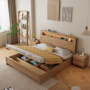 Cama doble de madera sólida de estilo nórdico, cama matrimonial de 1,8 m, Simple y moderna, estilo japonés - Product Image 6