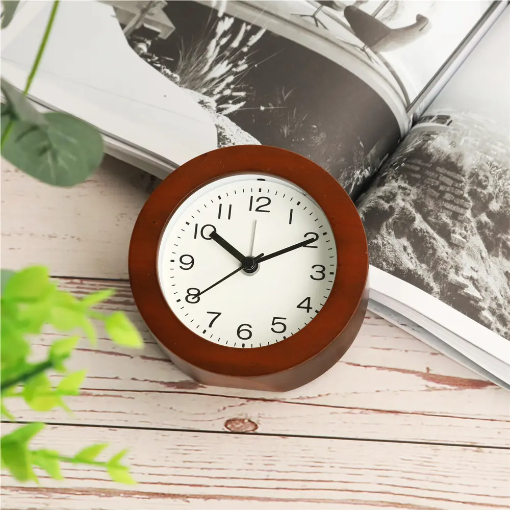 Natural Style Wooden Material Made Small Size Silent Alarm Clock