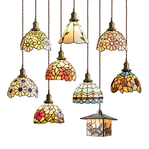 Dining Room Lighting Glass Bell Pendant Light In Tiffany Style 8-Inch Stained Glass Lampshade Kitchen Island Lights
