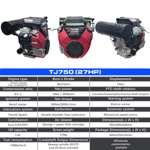 Motor de Gasolina Confiable de 3600 rpm, Eje Horizontal, 27 HP, 744 cc, con Regulador Mecánico para Motores Marinos - Product Image 6
