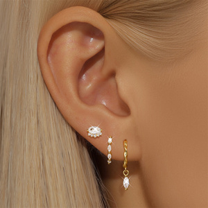 Ensemble de 3/4 paires de boucles d'oreilles en argent sterling S925 avec pierres en zircon marquise et forme géométrique octogonale - Product Image 3