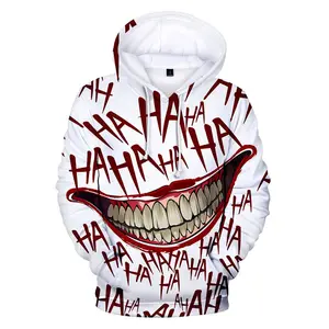 OEM Custom Design High Quality Haha Joker 3D Print Sweatshirt Men Pullover halloween graphic hoodies unisex couple hoodie