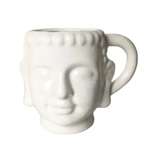 White Ceramic Coffee Mugs, Personalized 16oz Large Buddha's shape Coffee Mug And Cups,Religious mug Custom