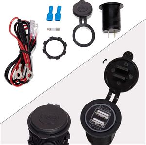 2.4A และ2.4A เต้ารับที่<span class=keywords><strong>ชาร์จ</strong></span><span class=keywords><strong>ไฟ</strong></span>แบบ USB คู่สำหรับรถยนต์เรือเรือท่องเที่ยวทางทะเลพร้อมสายฟิวส์ชุด DIY สีฟ้า LED - Product Image 4