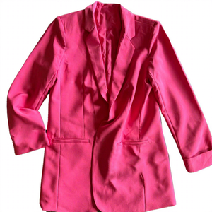Chaqueta Blazer de Mujer Rosa Intenso, Tejida, con un Solo Botón, de Lana, con Parches Personalizados, Estilo Casual - Product Image 1